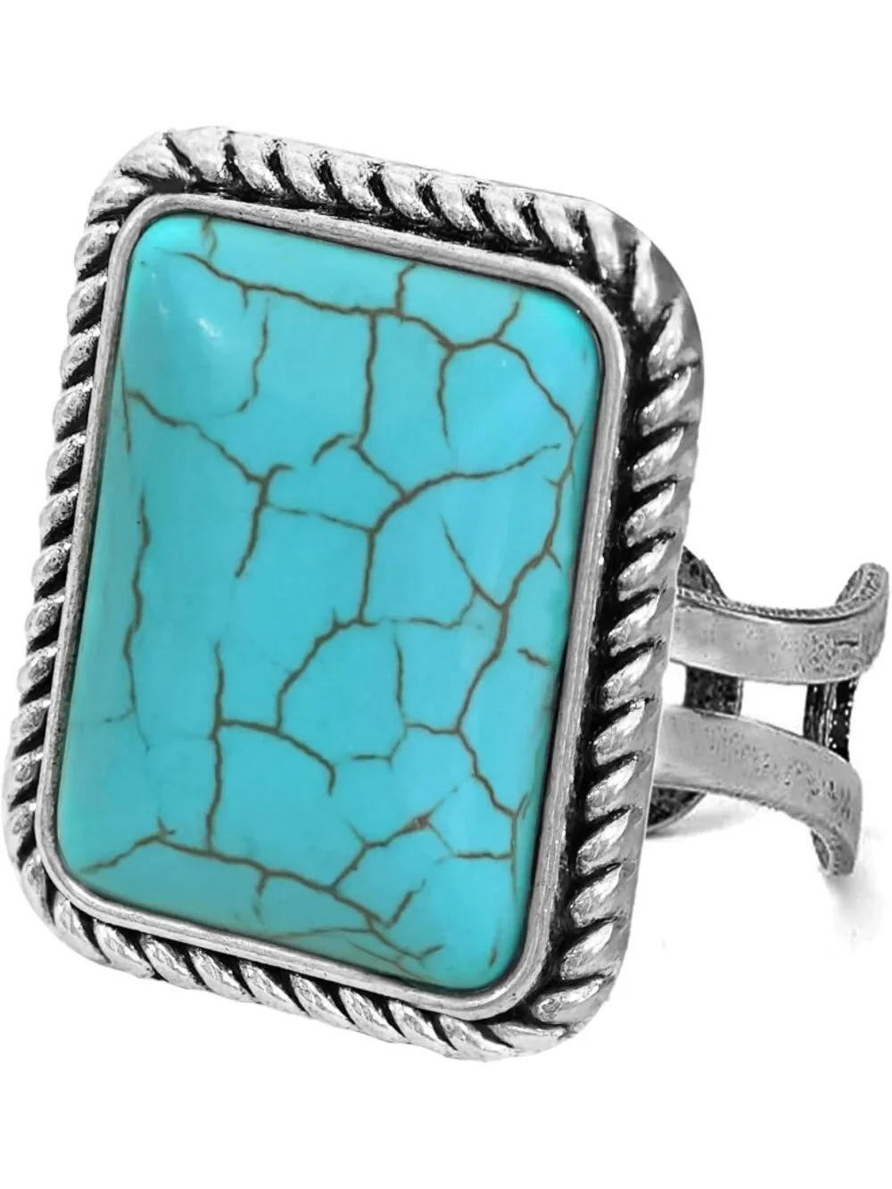 Women Elegant Turquoise 925 Sterling Silver Ethnic Adjustable Natural Stone Ring